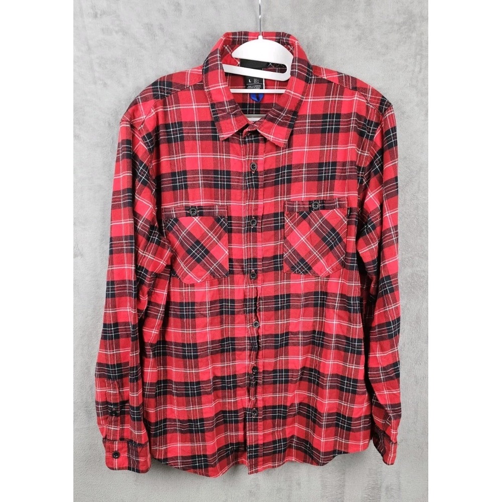 Burton Favorite Flannel LS Mens Large Red Black Plaid Button Up Shirt 23402